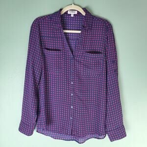 Express Outlet Womens Blue Multi Diamond Geometric Portofino Shirt Size Medium